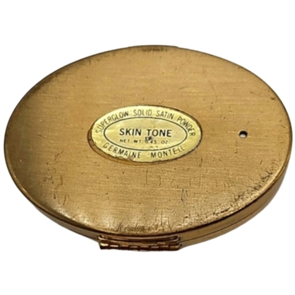 vintage Germaine Monteil goldtone oval compact with raised filigree design - Picture 6 of 8